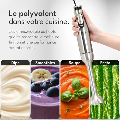 Premium 1200W Mixeur plongeant acier inoxydable - Avec gobelet gradué 1000ml & protection anti-éclaboussures I Réglable en continu & Turbo I Mixer plongeur blender Mixeurs soupe Hand blender – Image 4