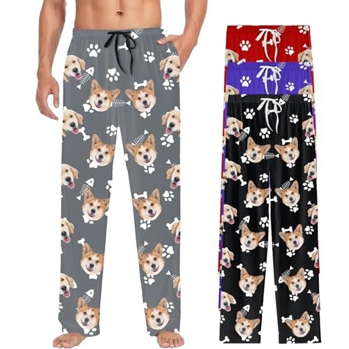 Custom Pajama Pants for Men Women,Personalized Photo Sleepwear Bottoms w/Pockets,Customized Pj Lounge Gifts for Him Her