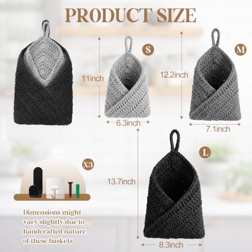 Image of Honeydak 3 Hanging Baskets, Grey, White, Dark Grey, Triangle, Cotton Rope