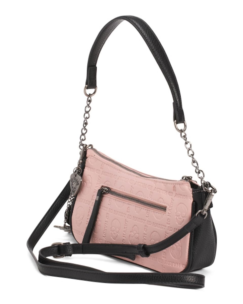 ED HARDY Borsa a tracolla con teschio goffrato, mini borsetta effetto pelle con tracolla a catena e ciondolo, borsa compatta