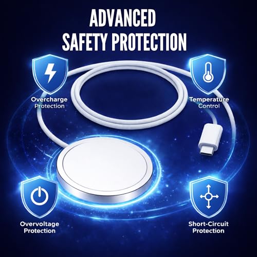 Image of Umake 15W Magnetic Wireless Charger, Fast Charging Pad, Slim & Portable, Safe Charging, Non-Slip Base, Compatible with iPhone 16 /15 /14 Series & Android Devices