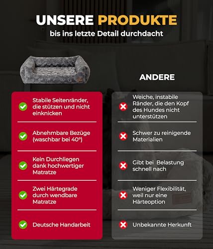 HS-Hundebett® Kuschelbett Deluxe Exklusiv XS (50x70 cm) – Orthopädisches Hundebett mit Memory Foam & Anti-Rutsch – Waschbar – Anthrazit – Made in DE