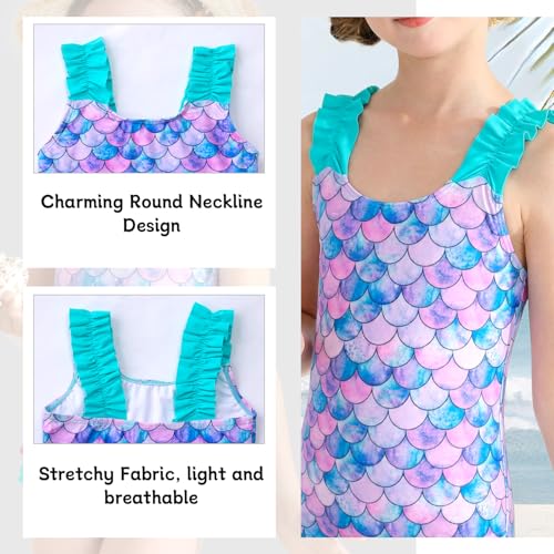 Image of XiaoMoSha Girls One Piece Swimsuit Ruffled Straps Bathing Suits Summer Swim Suit Quick Dry Beach Swimwear for Kids 3-10 Years