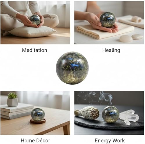 Miniatura 6 de Jet Natural - Esfera de labradorita de 1.772-1.969 in con piedras preciosas para masaje, bola de meditación, esfera de adivinación, esfera de