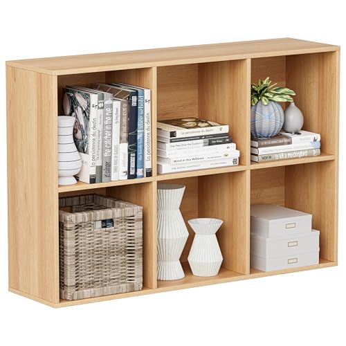 VDNEND Bücherregal Holz Würfelregal 6 Fächer mit Geschlossener Rückwand, Raumteiler Regal Wohnzimmer, Aufbewahrungsregal, Bücherschrank, Standregal, Büroregal, Aktenschrank, 91,4 x 24 x 61 cm