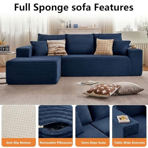 Image of Sectional Couches for Living Room Cloud Couch Sofa with L-Shape Couch in a Box Upholstered Boneless Couchs Modern Modular Sectional Couch with Chaise (Blue,B-3 Seater-Left-Facing Chaise-96 inch)