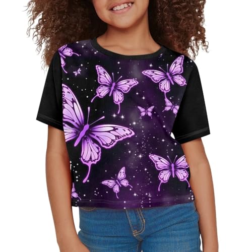 Image of Girl Crop Top Shirts for Summer Cute T Shirts Short Sleeve Tees for Kids 5-16
