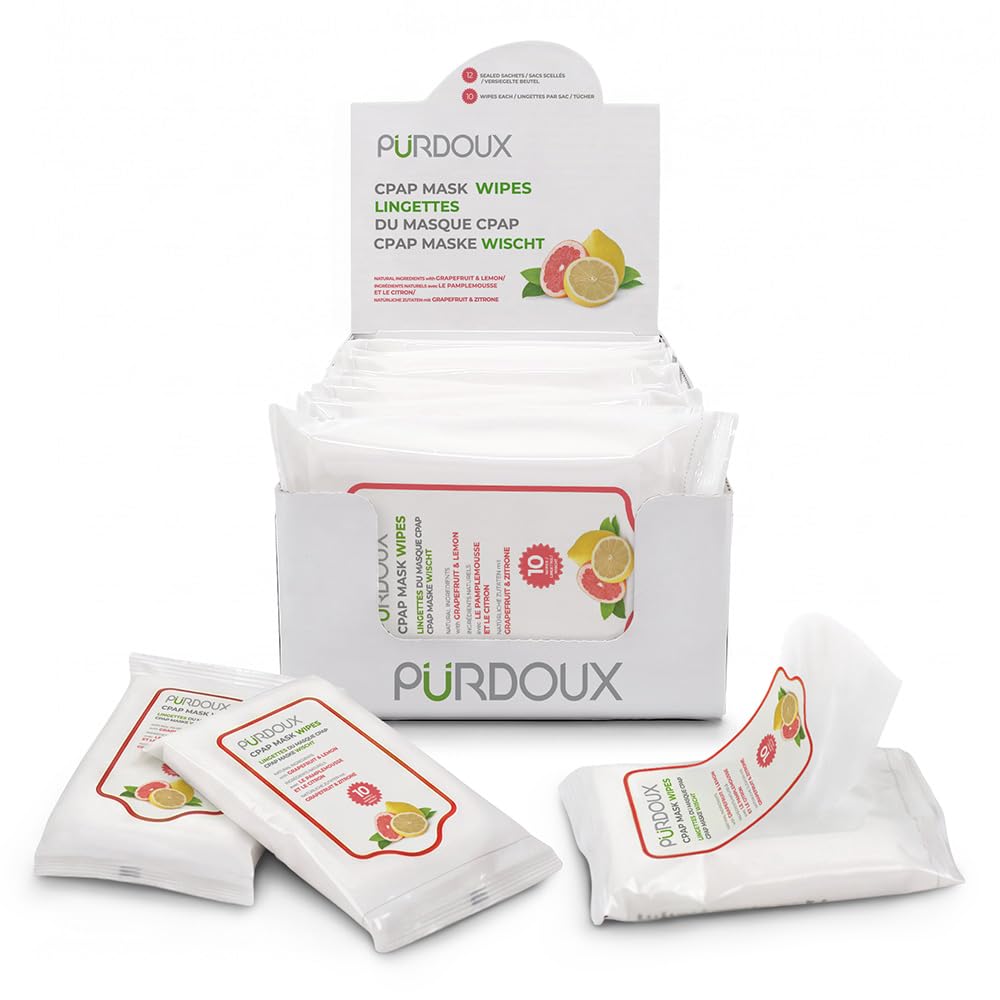 CPAP Mask Wipe (12 Travel Packs x 10 Wipes) 100% Cotton Grapefruit Lemon