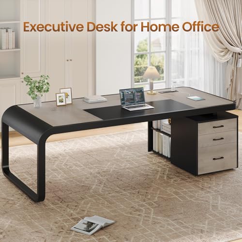 Image of Itaar 70.9 inch Executive Desk, Large Computer Desk with Drawers and Lateral File Cabinet, Office Desk with Removable Shelves, Business Furniture Desk Workstation for Home Office, Gray