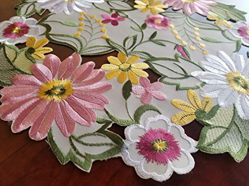 Embroidered Flowery Table Placemat Set Of 4 Floral Daisy Cutwork Embroidered Table Doily, Home Kitchen Dining Spring/Summer Tabletop Decoration #TOP5