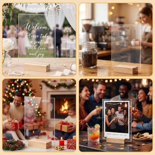 Image of Bercoor 10 Pack 5x7 Inch Blank Clear Acrylic Sign with Wooden Stands, Rectangle Top Acrylic Sheet, DIY Acrylic Rectangle Table Numbers for DIY Name Card Gifts Event Party Sign Decoration