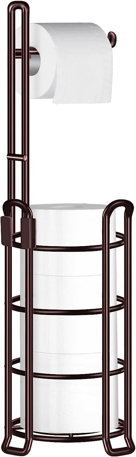 Toilet Paper Holder Toilet Paper Stand and Dispenser for 4 Mega Rolls Metal Wire Free-Standing Toilet Tissue Paper Roll Storage Shelf Bathroom Accessories Storage Organizer Bronze