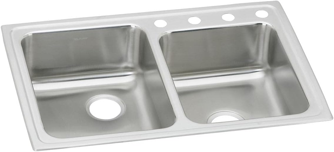 Elkay LRAD250654 18 Gauge Stainless Steel Double Bowl Top Mount Kitchen Sink, 33" x 22" x 6.5", Lustertone