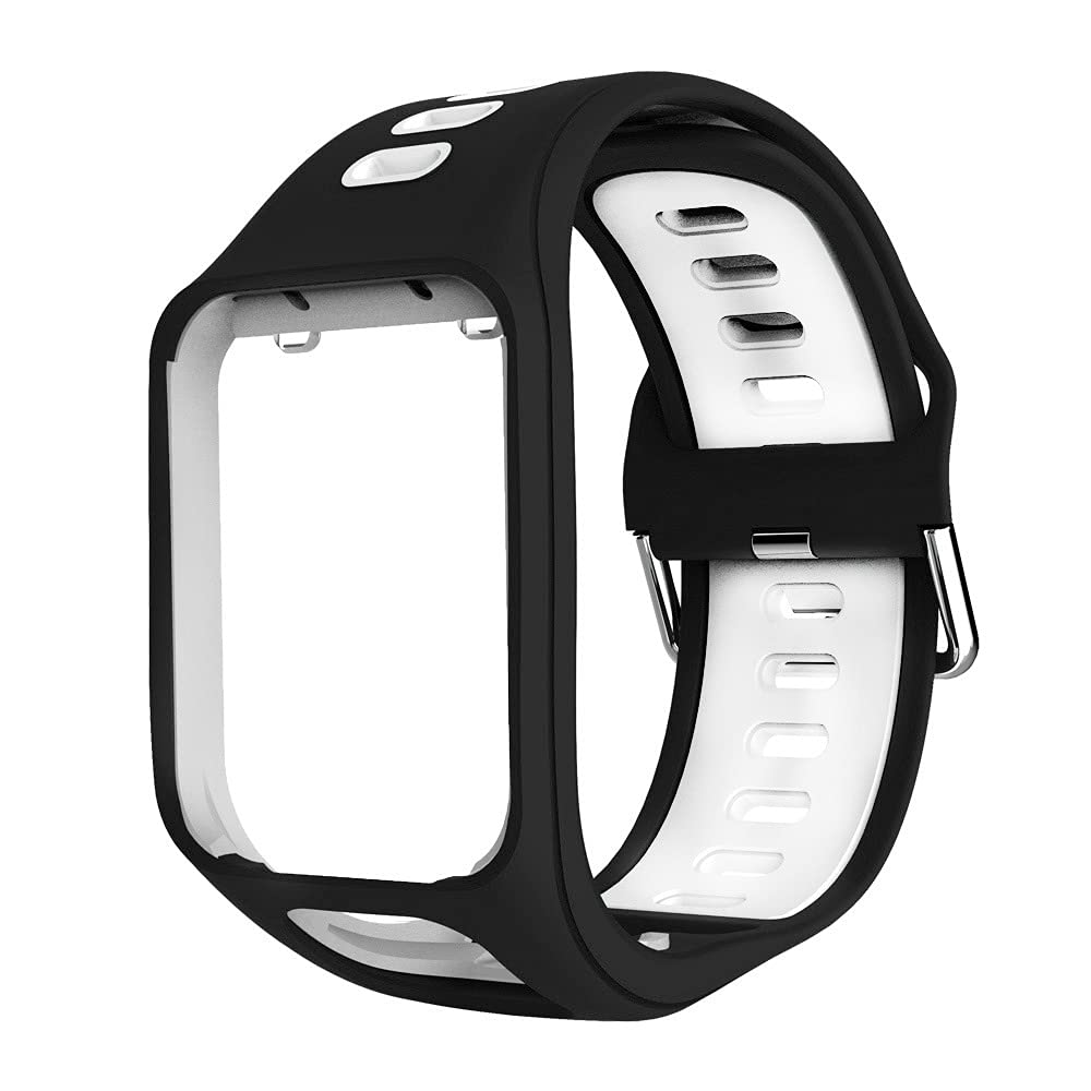 Gransho compatible with TomTom Spark 3 / Runner 3 / Spark/Adventurer/Runner 2 Watch Band, Soft Silicone Classic Sport Replacement Watch Band with Stylish Design NO231023 (Black White)