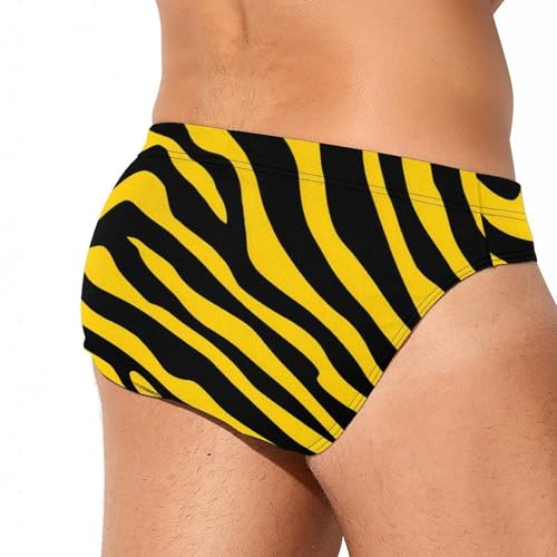 Yellow Black Zebra Print Men's Swim Briefs Low Waist Bikini Swimsuit Underwear Beach Swimwear3
