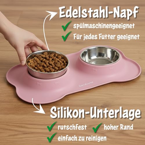 KaraLuna Napfunterlage aus Silikon mit Edelstahl Futternapf I Für Katzen & Hunde (200ml, Rosa)