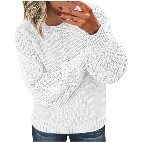Womens Sweaters Oversized Fall Long Sleeves Ribbed Knit Pullovers Round Neck Solid Color Trendy Soft Warm Outfits