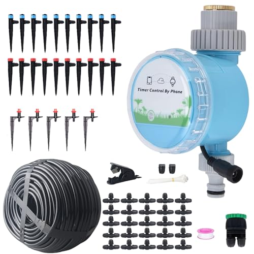 131FT/40 m 25 boquillas manguera sistema de riego por goteo con temporizador automático controlador kit de riego de plantas para plantas/césped