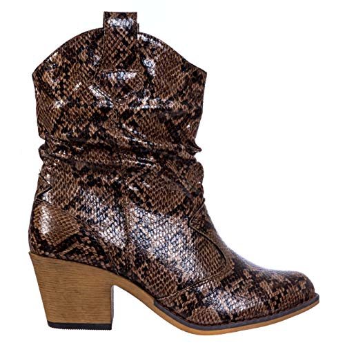 Charles Albert Women's Modern Western Cowboy Distressed Boot With Pull-Up Tabs In Brown Snakeskin Size: 8 #TOP3