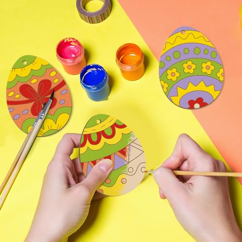 24 Stück Holzanhänger Ostern Basteln Kinde, DIY Unvollendete Ostereier zum Holz Anhänger für Kinder Ostereier