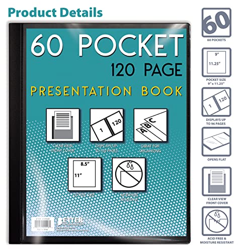Better Office Products 3204X 60 Pocket Bound Black Presentation Book, With Clear View Front Cover, 120 Sheet Protector Pages, 8.5 Inch X 11 Inch Sheets, Art Portfolio thumb #2
