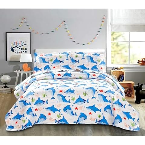 Jessy Home Kids Shark Quilt Set Cover