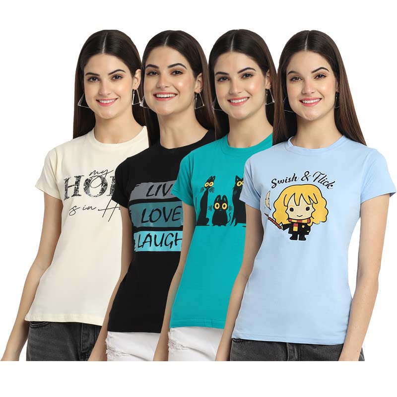 Image of Preneum Women's Cotton Regular Fit Graphic Stylish Printed Short Sleeves Casual T-Shirt |Trend & Styles