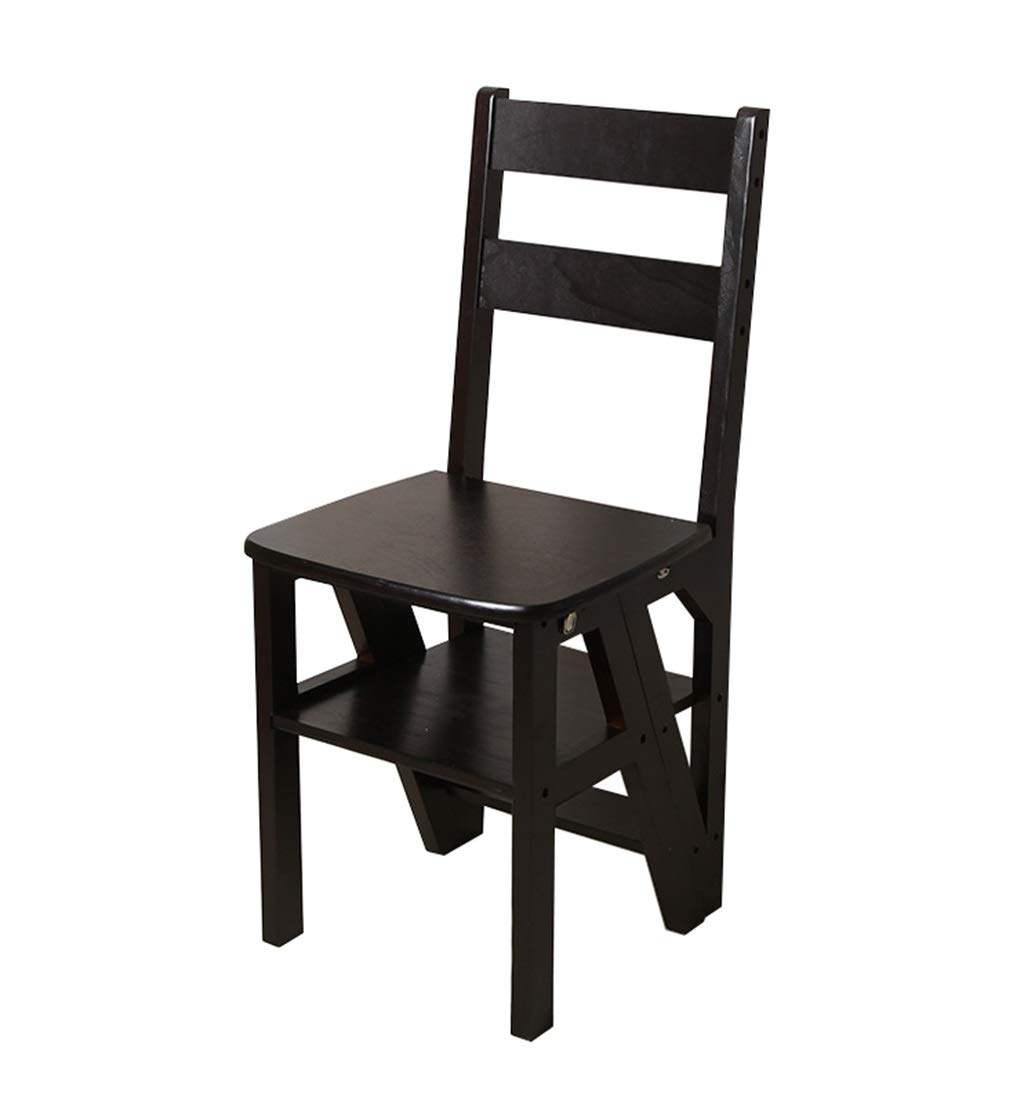 Lhnly-Stepladders Black Stepladders Wood Folding Step Stool For Adults Kids Kitchen Large Ladders Multifunction Stepladder/Stairway Chair With 4 Steps For Home Library Folding Steps (Color : )
