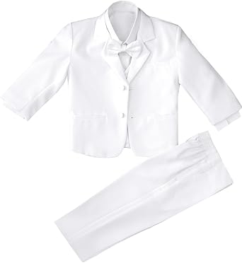 Black n Bianco Boys White Tuxedo with a Bow Tie Size 7