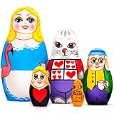 Alice in Wonderland Wooden Stacking Dolls Set 5 Pcs - Russian Nesting Doll Wood Matryoshka Babushka