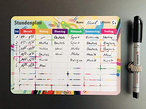 SMILEYBOARD Set bestehend aus magnetischen & abwischbaren Stundenplan, Stiftehalter und Stift - für die Schule Cover