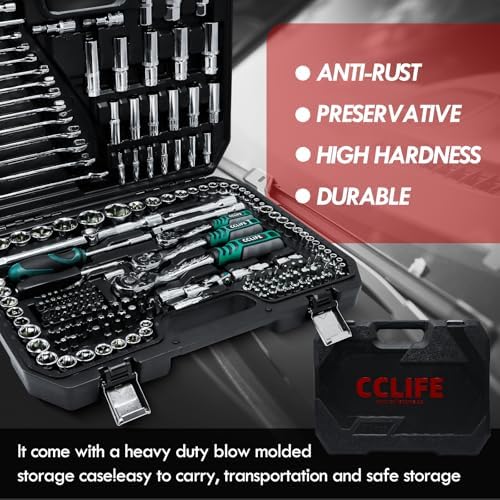 Bild 4 - CCLIFE 187 tlg Steckschlüsselsatz Cr-V Ratschenkoffer Werkzeugkoffer 72 Zähne 1/2" 1/4" 3/8" Sechskant Steckschlüsseleinsatz Torx, Schlitz, Phillips, Pozidrive Bit Steckschlüsseleinsätze
