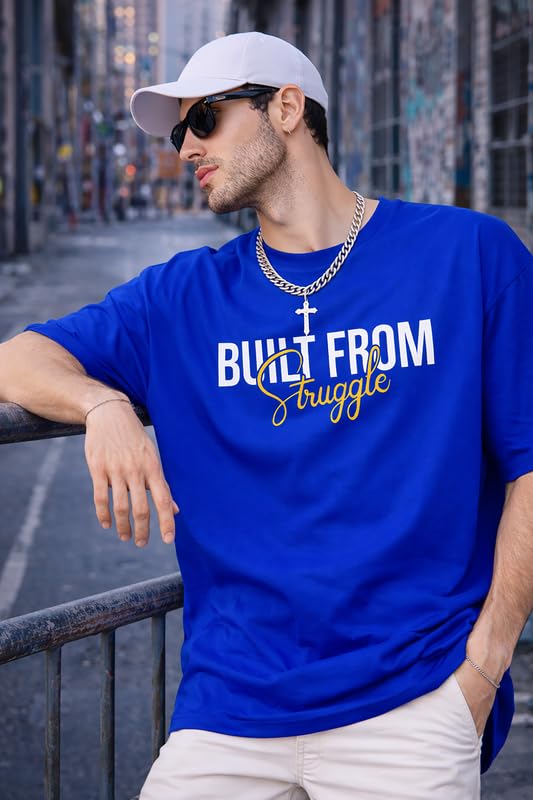 Image of London Hills Printed Cotton Blend Half Sleeve Oversized Men Round Neck Tshirts | T Shirt for Man | Tshirt | Shirts Men | Tshirt for Man | T-Shirt | Mult-Colored