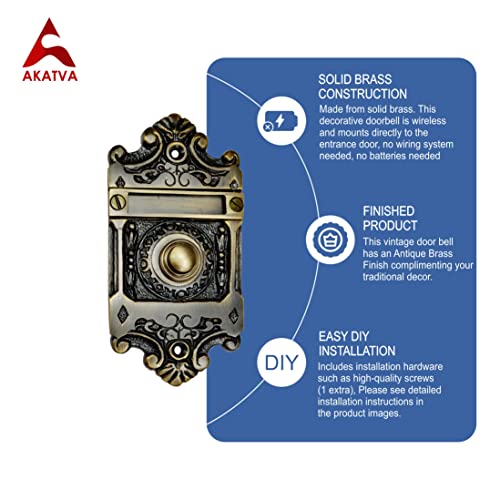 Akatva Decorative Doorbell Button – Finest Quality Bell Push Button – Easy To Install Calling Bell Button – Vintage Décor Doorbell Button Finely Hand Crafted - Antique Brass Finish #TOP5