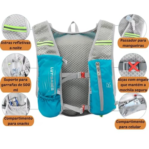 Kit Mochila Hidratação Ciclista Corrida Trilha Impermeável Com Squeeze 2L Termoplástico Tubo de Sili