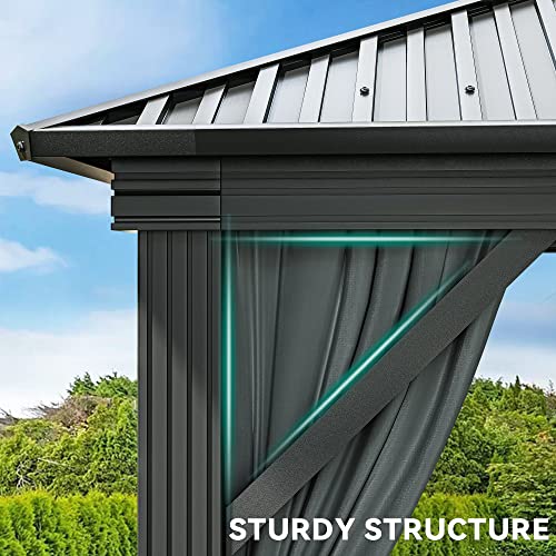 Yitahome 12X18Ft Hardtop Gazebo With Nettings And Curtains, Heavy Duty Double Roof Galvanized Steel Outdoor Combined Of Vertical Stripes Roof For Patio, Backyard, Deck, Lawns, Gray #TOP2