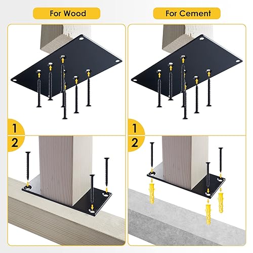 2 Pack Straight Steel Flat Plate - Post Anchor Base Top Connector Plate for Cable Railing Wood Aluminum Deck Stairs Post Mounting - Black Flat Mending Plates with Screws for Furniture Shelves Cabinet
