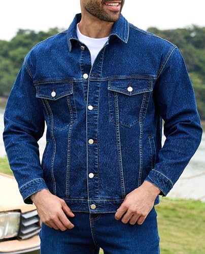 Image of Bindefon Denim Jackets for Men Trucker Jean Jacket Unlined Coats Spring Fall Outfits