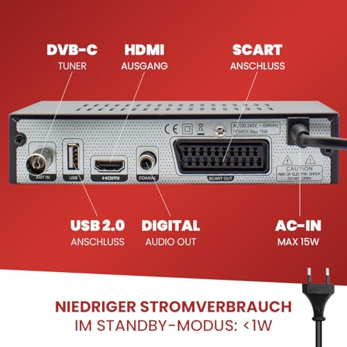 [ Test SEHR GUT, Note 1.1 *] Zehnder HX 2100 Full HD Kabel Receiver mit PVR Aufnahmefunktion, DVB-C Receiver für Kabelfernsehen Kabelanschluss, DVBC Kabelreceiver für TV Radio Fernsehen, SCART USB