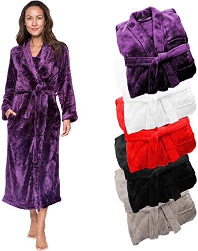 Silver Lilly Womens Robe Plush House Coat, Long Fleece Sherpa, Faux Fur Spa Bath Robe, Luxury Bathrobe Gift for Her