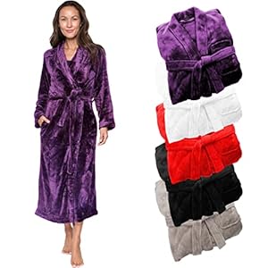 Womens Plush Fleece Bath Robe, Fluffy Long Bathrobe, Great Mothers Day Gift for Mom, Grandma, Daughter, Sister, Wife…