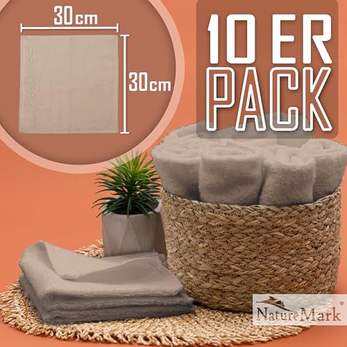 NatureMark 10er Set Frottee Waschlappen – 100% Baumwolle, weich & saugfähig – 30×30 cm, Sand/Beige