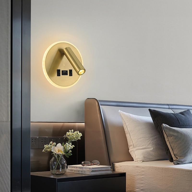 Image of Smartway Rotatable USB Gold 8W Bedside Wall Lamp | Modern LED Wall Light with 3 Color Modes | Adjustable Reading Light for Bedroom, Living Room & Home Decor | 1 Year Warranty