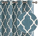 jinchan Curtains Blue Linen Living Room Drapes Light Filtering Moroccan Tile Print Drapes Bedroom Curtain Flax Textured Geometry Lattice Grommet for Dining Room 96 Inch Length 2 Panels