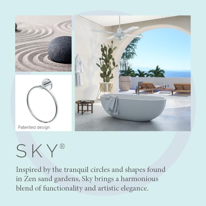 Image of Gatco 5552 Sky Towel Ring | Modern Hand Towel Holder for Bathroom | Stylish Decorative Hardware, Heavy Duty Metal, EZ Ancor Mounting | Chrome