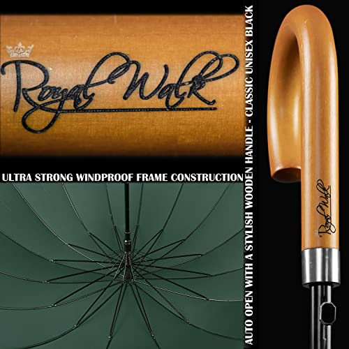 Royal Walk Windproof Large Umbrella For Rain 54 Inch Automatic Open For 2 Persons Wind Resistant Big Golf Umbrellas For Adult Men Women Classic Wooden Handle Fast Drying Strong 16 Ribs Travel 120Cm Dark Green #TOP2