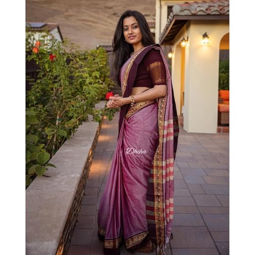 Image of Narayanpet Pure Cotton Avani Border Saree for Women with Running Blouse | Tassels | Traditional Woven Solid Design | Handloom Weave