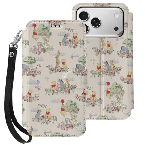 Compatible with IPhone17 pro ケース くまのプーさん 6.3インチ スマホケース 手帳型 カード収納 おしゃれ かわいい バンパー 軽量 指紋防止 人気 キャラクター カバー グッズ 横向きスタンド機能 耐衝撃 内蔵マグネット
