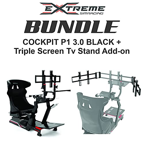 Extreme Sim Racing Bundle Racing Simulator Cockpit With All Accessories (Black) Γ’β¬β P1 3.0 with Triple Screen Tv Stand Add-on for Logitech G27, G29, G920, G923, SIMAGIC, Thrustmaster And Fanatec, Direct Extreme Sim Racing Bundle Racing Simulator Cockpit With All Accessories (Black) Γ’β¬β P1 3.0 with Triple Screen Tv Stand Add-on for Logitech G27, G29, G920, G923, SIMAGIC, Thrustmaster And Fanatec, Direct