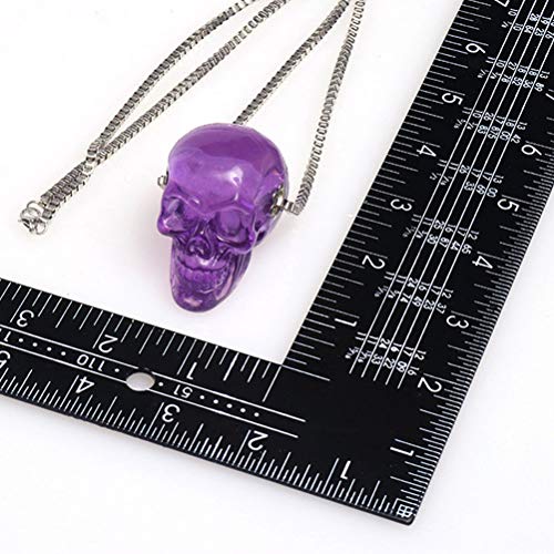 Amosfun Colar pingente de caveira de resina transparente 3D Halloween roxo pingente colar colar joia